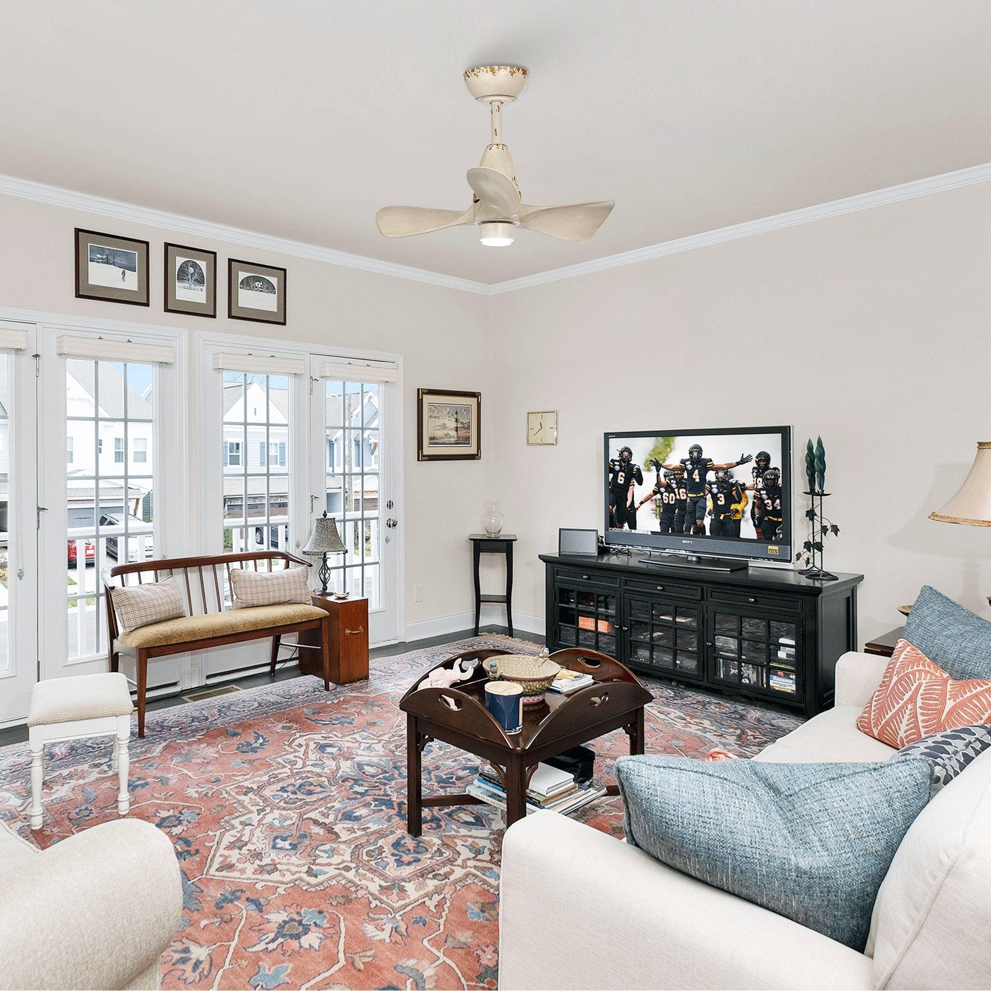 28" Kwang Rustic DC Motor Downrod Mount Reversible Ceiling Fan with LED Lighting and Remote Control - IPLUS