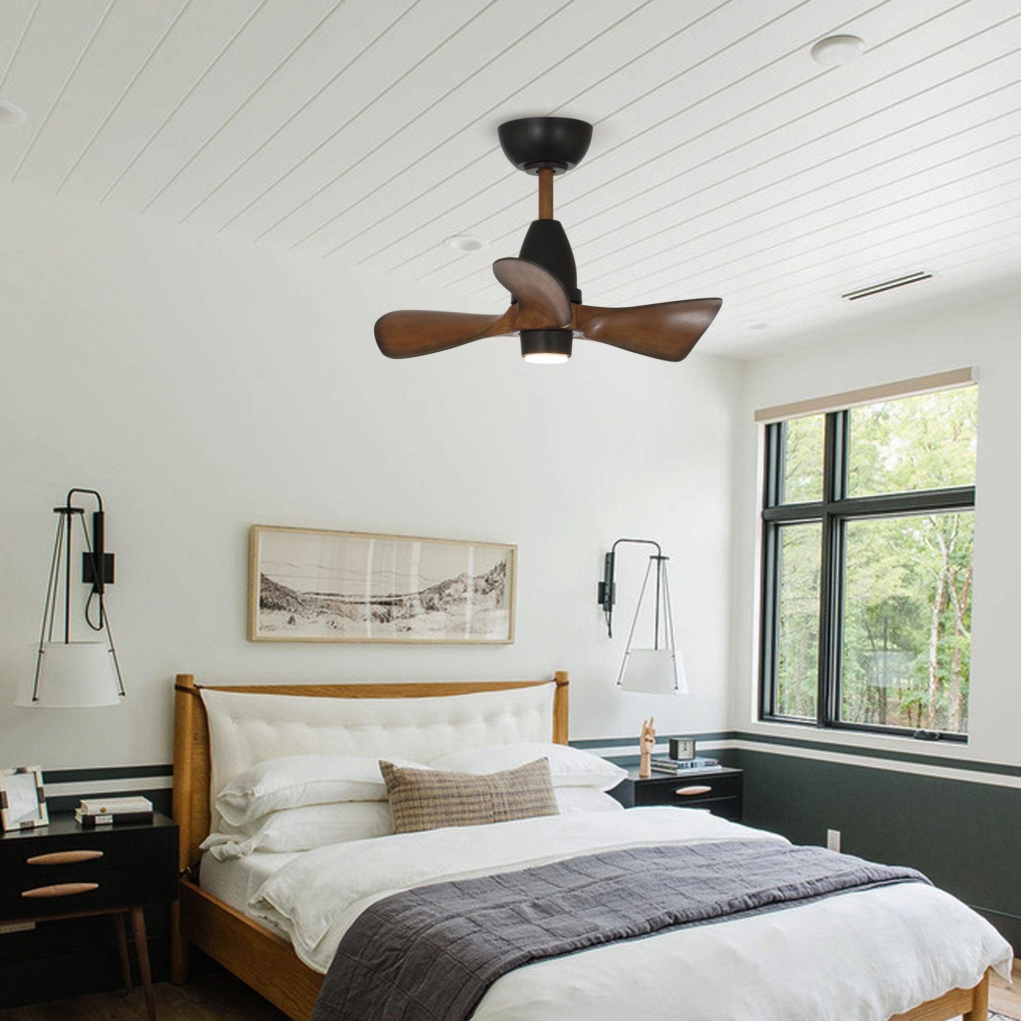 28" Kwang Rustic DC Motor Downrod Mount Reversible Ceiling Fan with LED Lighting and Remote Control - IPLUS