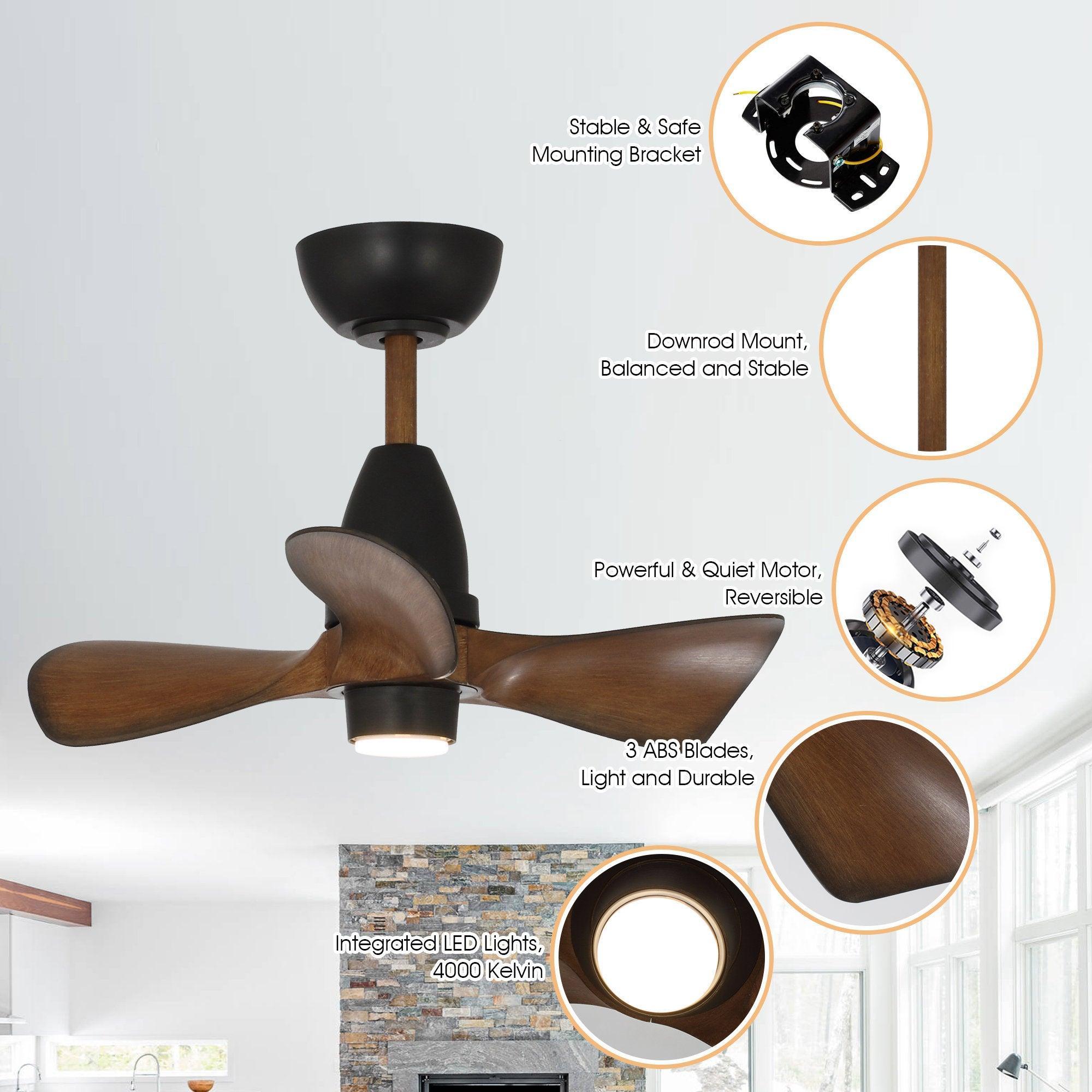 28" Kwang Rustic DC Motor Downrod Mount Reversible Ceiling Fan with LED Lighting and Remote Control - IPLUS