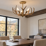 Caldwell 3-Light Antique Brass Antler Semi-Flush Mount Ceiling Light