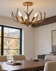 Caldwell 3-Light Antique Brass Antler Semi-Flush Mount Ceiling Light