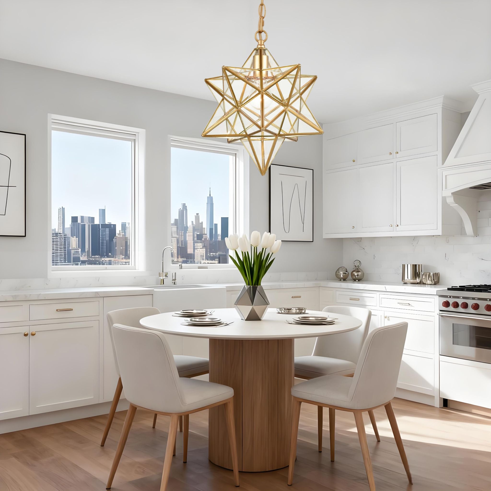 11-In Brass Moravian Star Pendant Light – Seeded Glass Shade