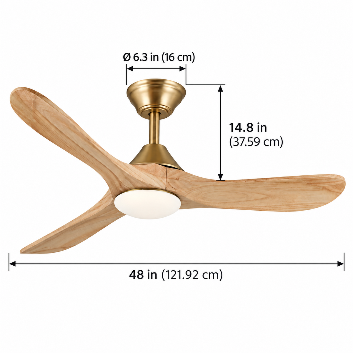 48" Avelor Modern LED Ceiling Fan with Solid Wood Blades