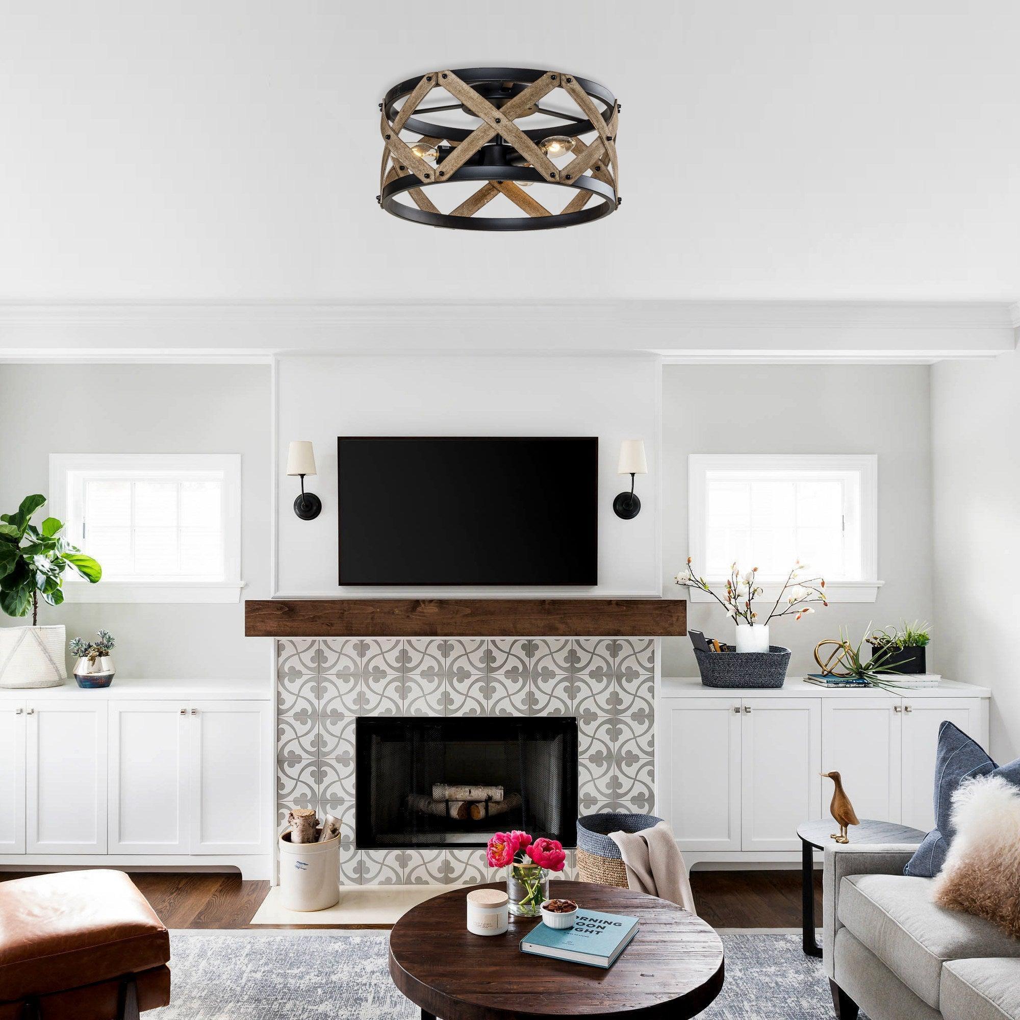 Drum Industrial 3-Light Flush Mount Ceiling Light - IPLUS Lighting