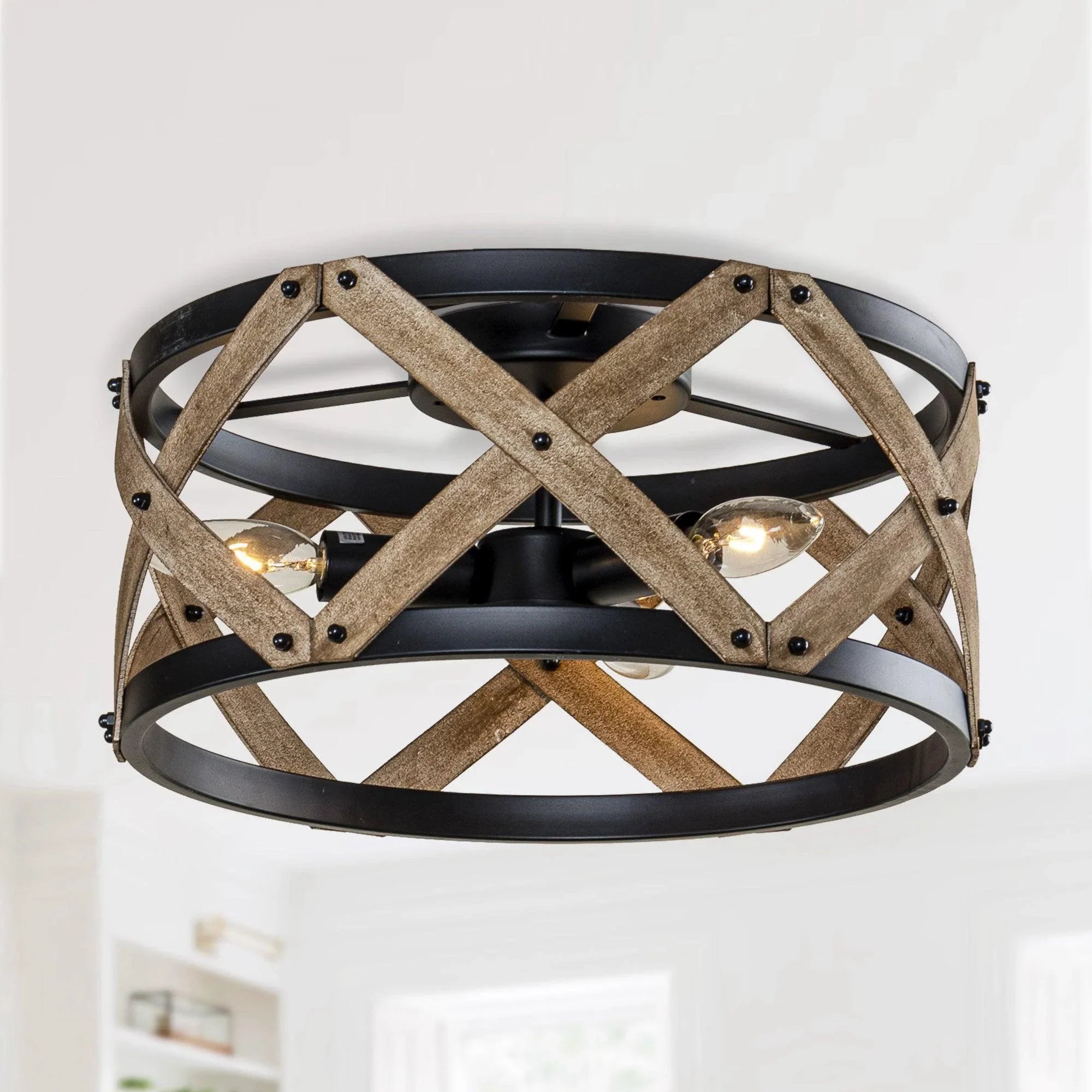 Drum Industrial 3-Light Flush Mount Ceiling Light - IPLUS Lighting