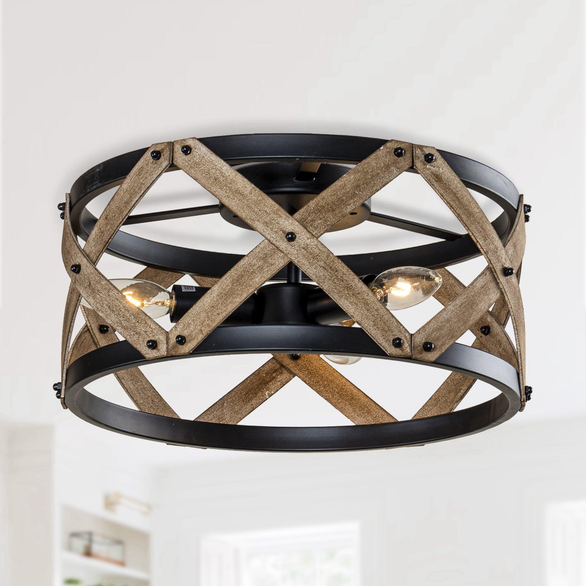 3-Light Industrial Drum Flush Mount Ceiling Light - ParrotUncle