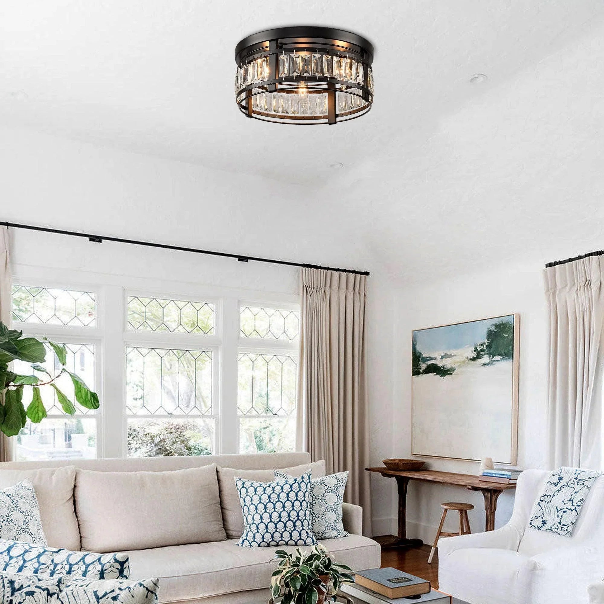 Modern Crystal 3 Light Flush Mount Ceiling Light - IPLUS Lighting