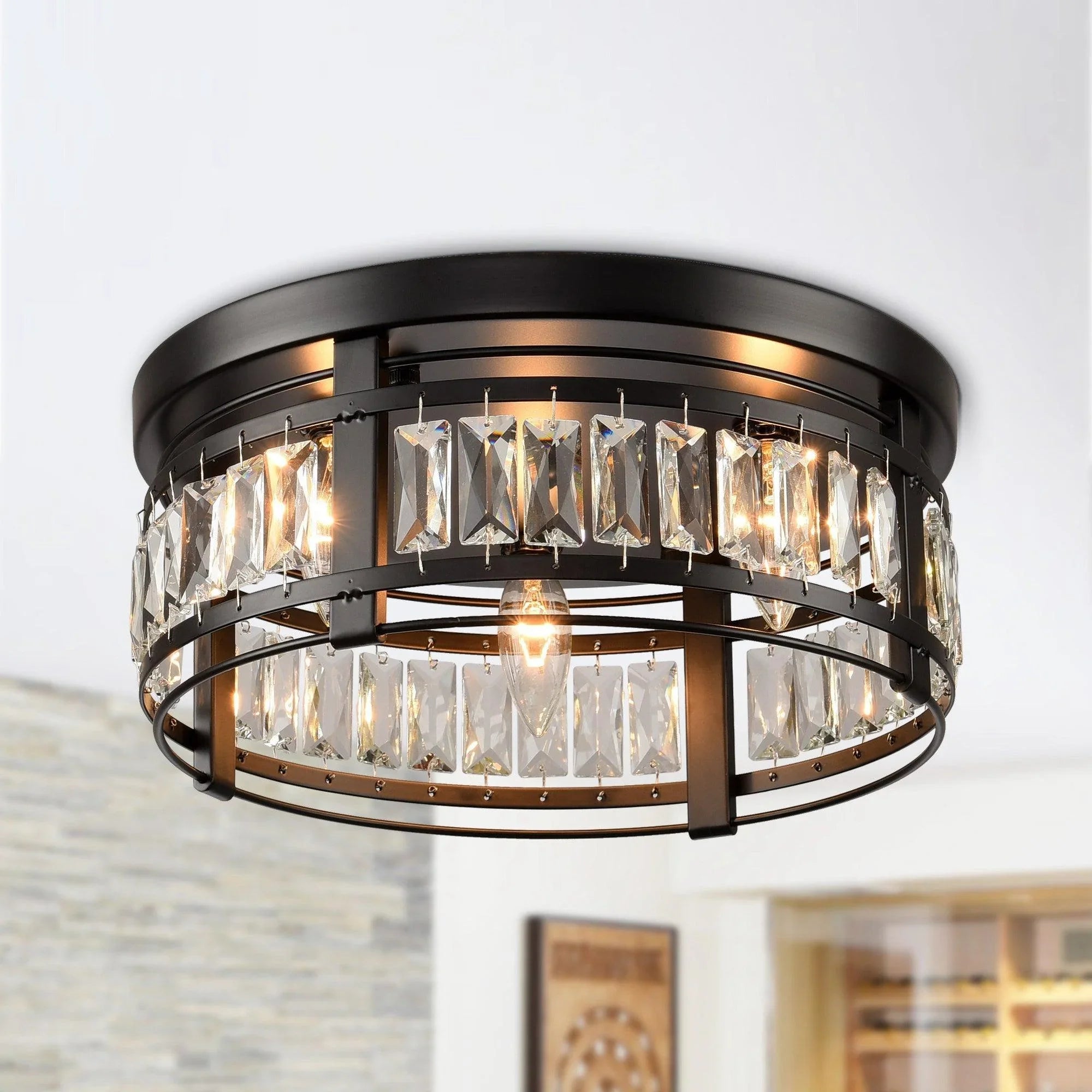 Modern Crystal 3 Light Flush Mount Ceiling Light - IPLUS Lighting