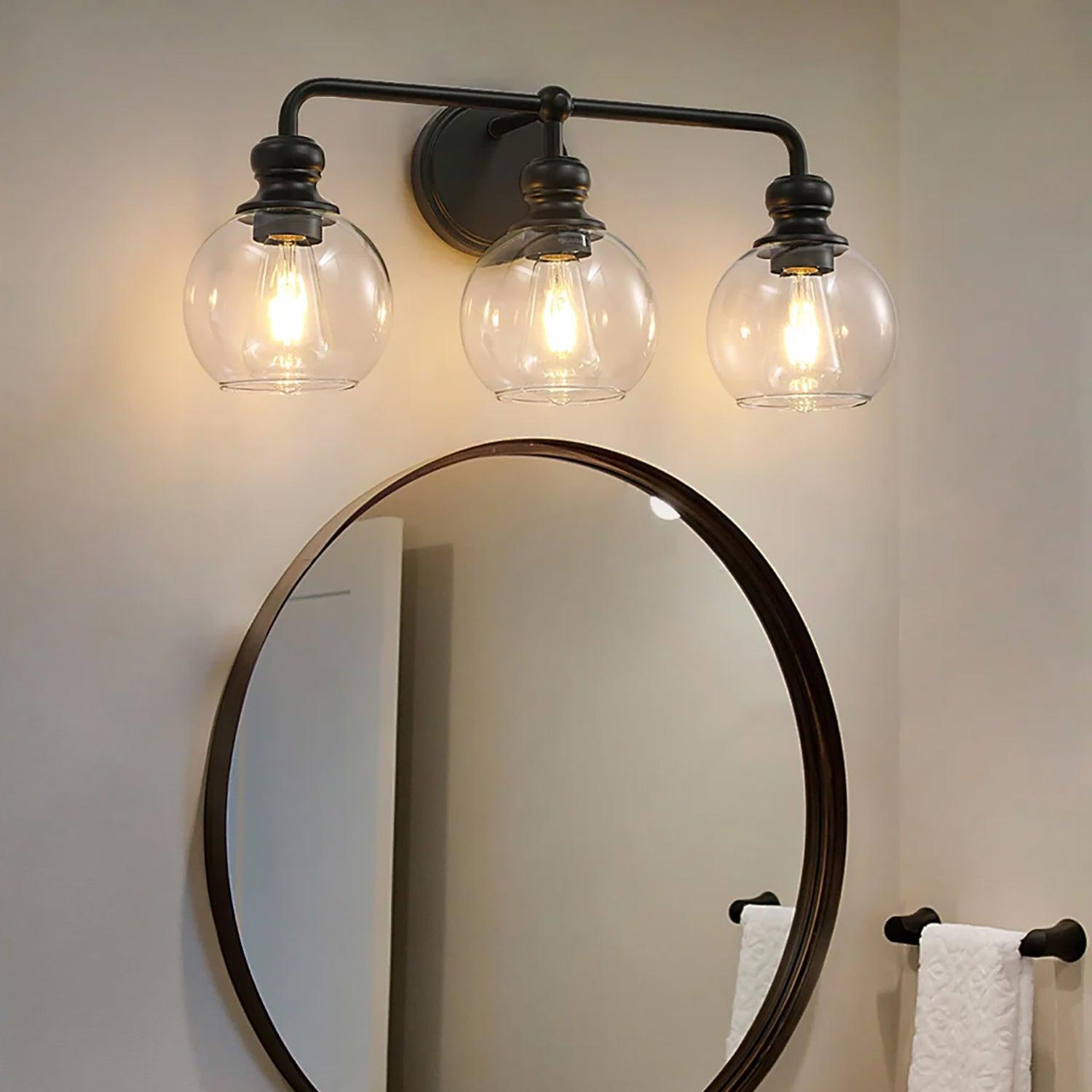 Clear Glass Irvine Black Modern 3-Light Vanity Light