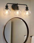 Clear Glass Irvine Black Modern 3-Light Vanity Light