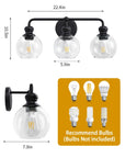 Clear Glass Irvine Black Modern 3-Light Vanity Light
