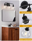 Clear Glass Irvine Black Modern 3-Light Vanity Light