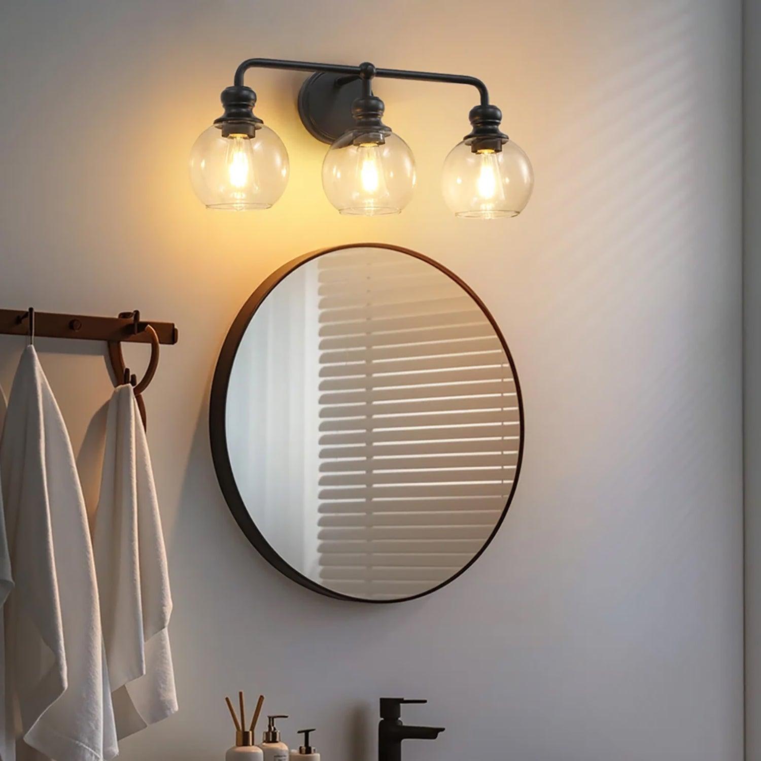 Clear Glass Irvine Black Modern 3-Light Vanity Light