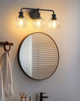 Clear Glass Irvine Black Modern 3-Light Vanity Light