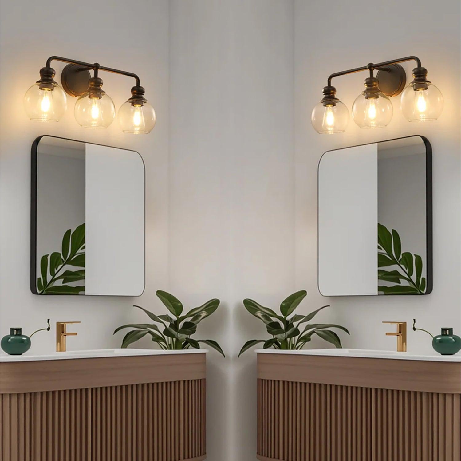 Clear Glass Irvine Black Modern 3-Light Vanity Light