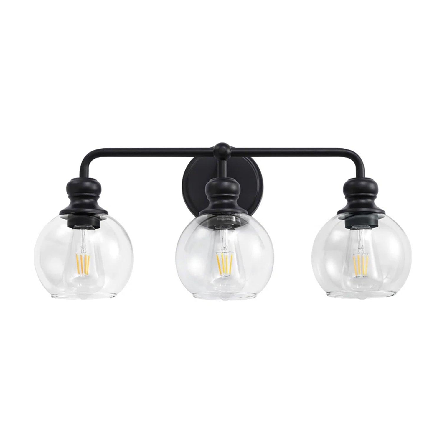 Clear Glass Irvine Black Modern 3-Light Vanity Light