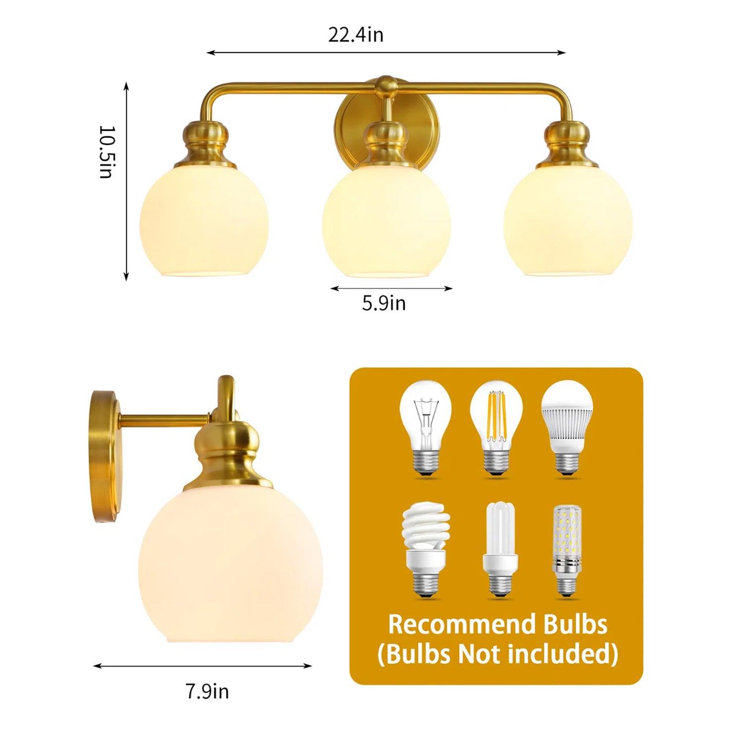 Irvine Gold Modern Frosted Glass 3-Light Vanity Light