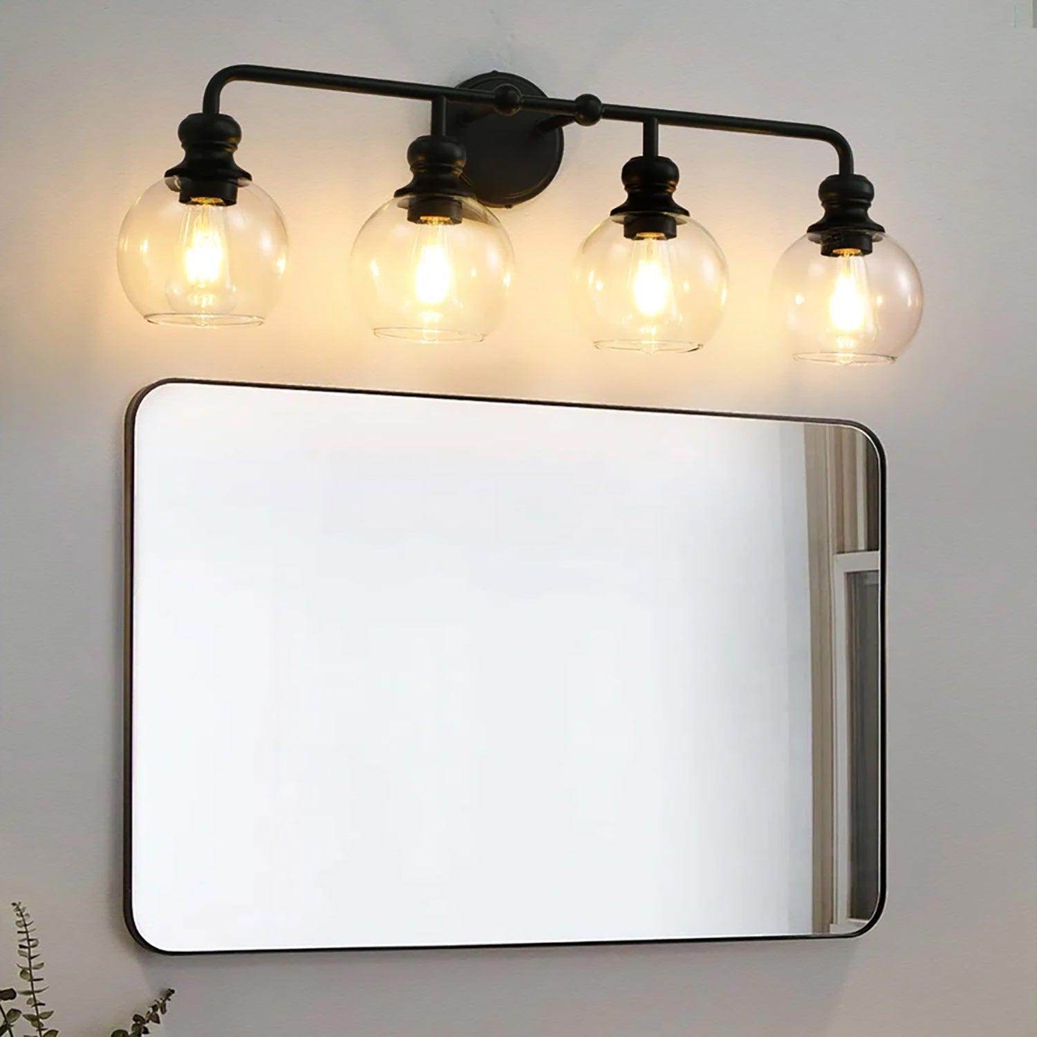 Clear Glass Irvine Black Modern 4-Light Vanity Light