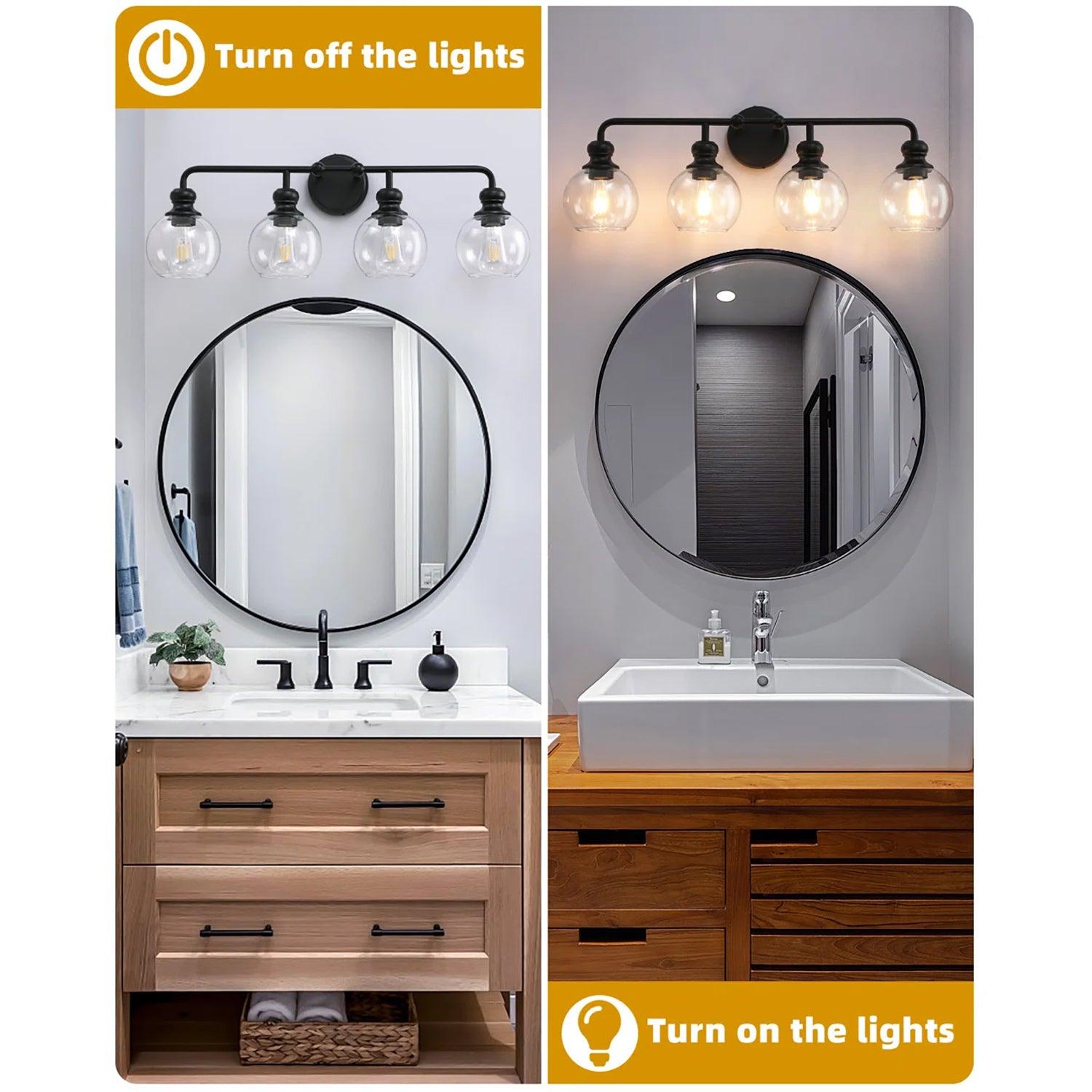 Clear Glass Irvine Black Modern 4-Light Vanity Light