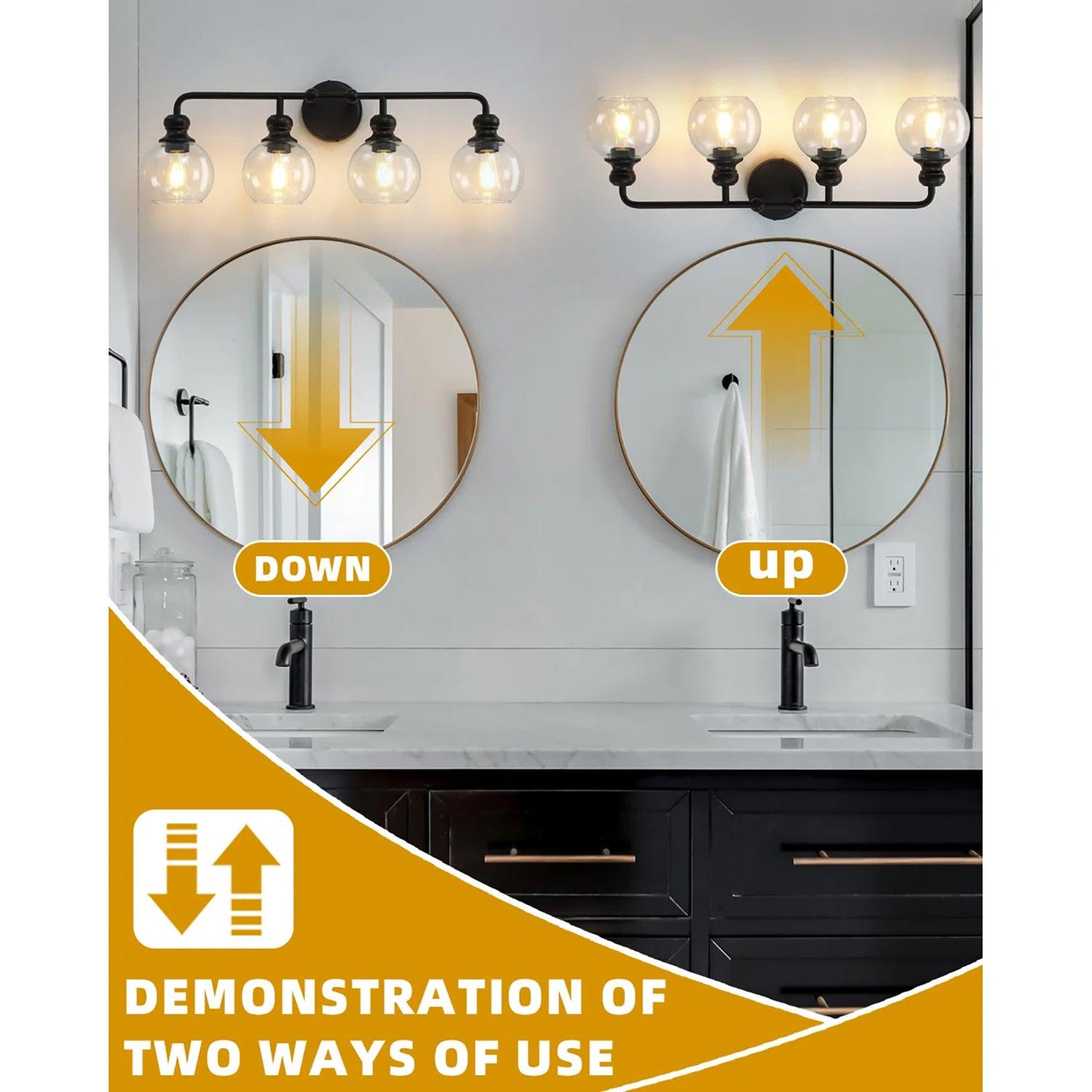 Clear Glass Irvine Black Modern 4-Light Vanity Light