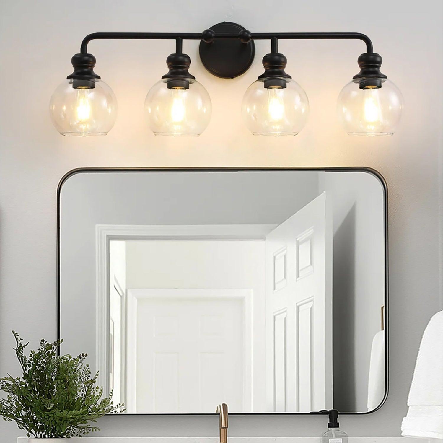 Clear Glass Irvine Black Modern 4-Light Vanity Light