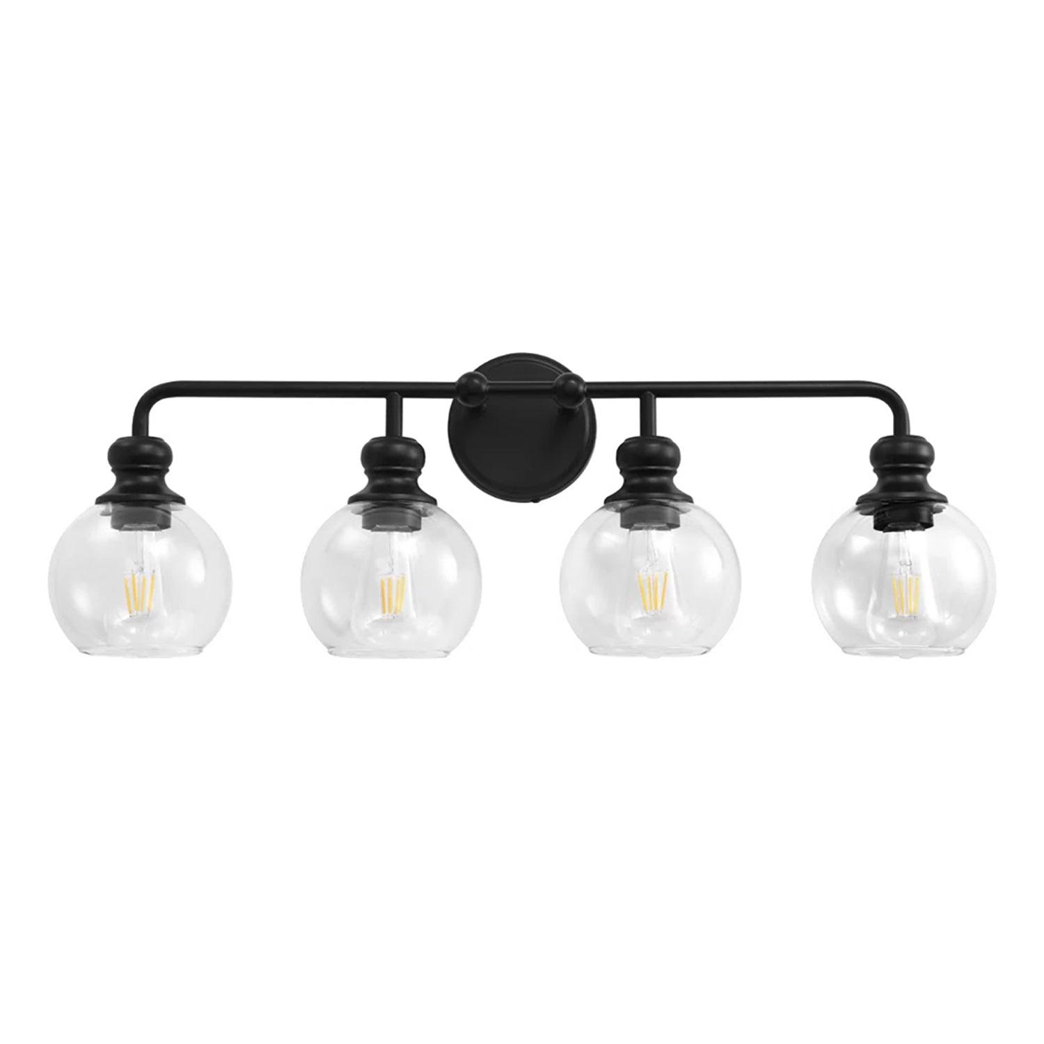 Clear Glass Irvine Black Modern 4-Light Vanity Light