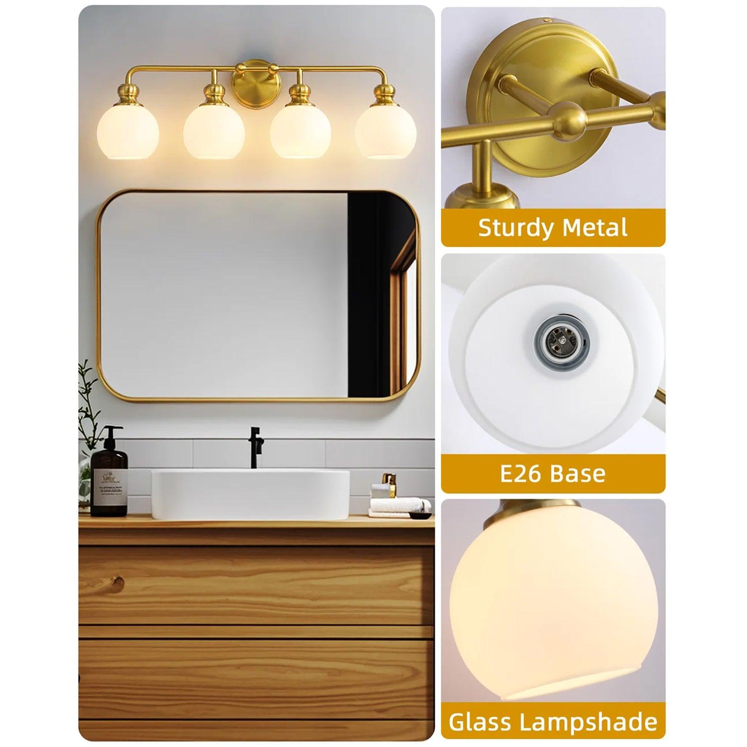 Irvine Gold Modern Frosted Glass 4-Light Vanity Light