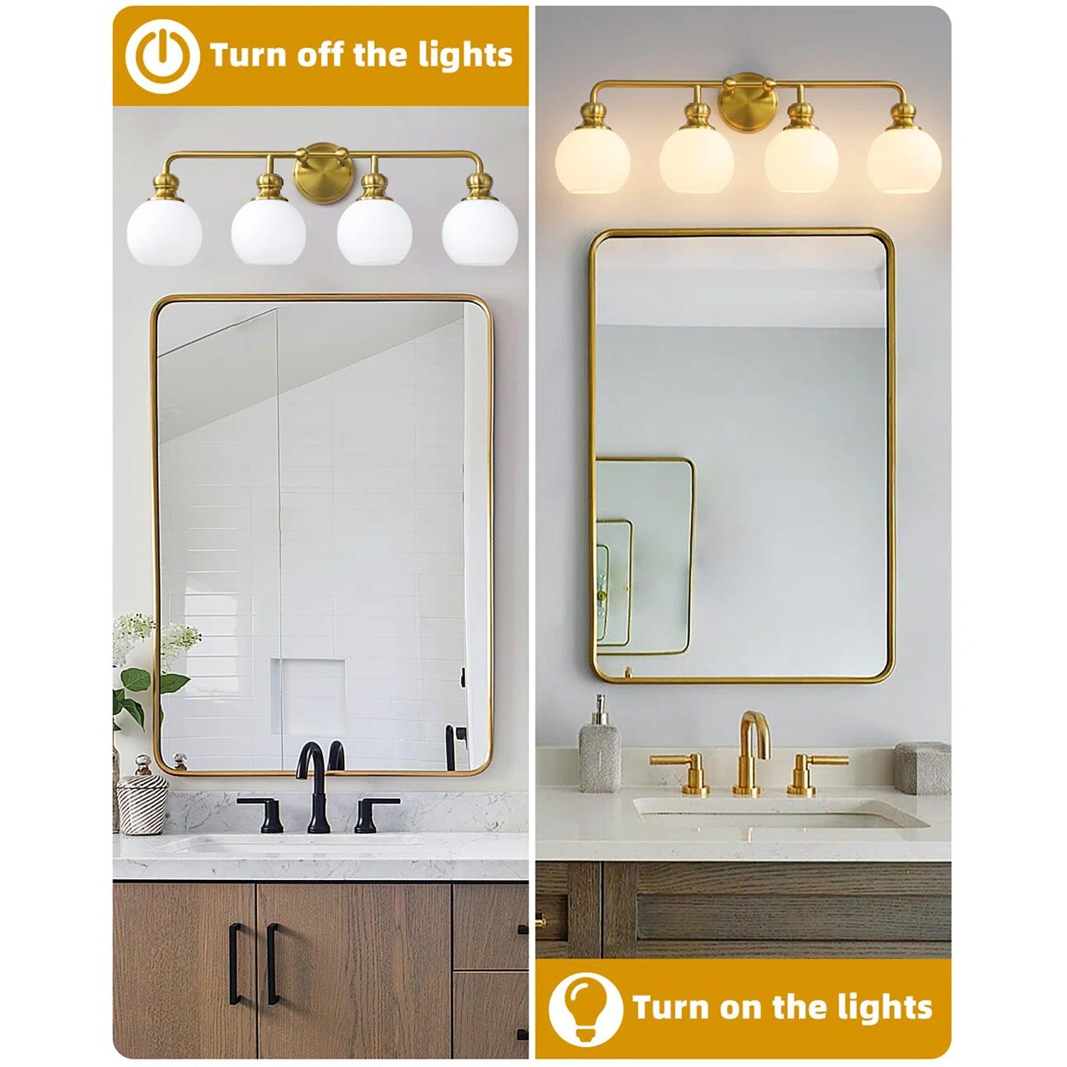 Irvine Gold Modern Frosted Glass 4-Light Vanity Light