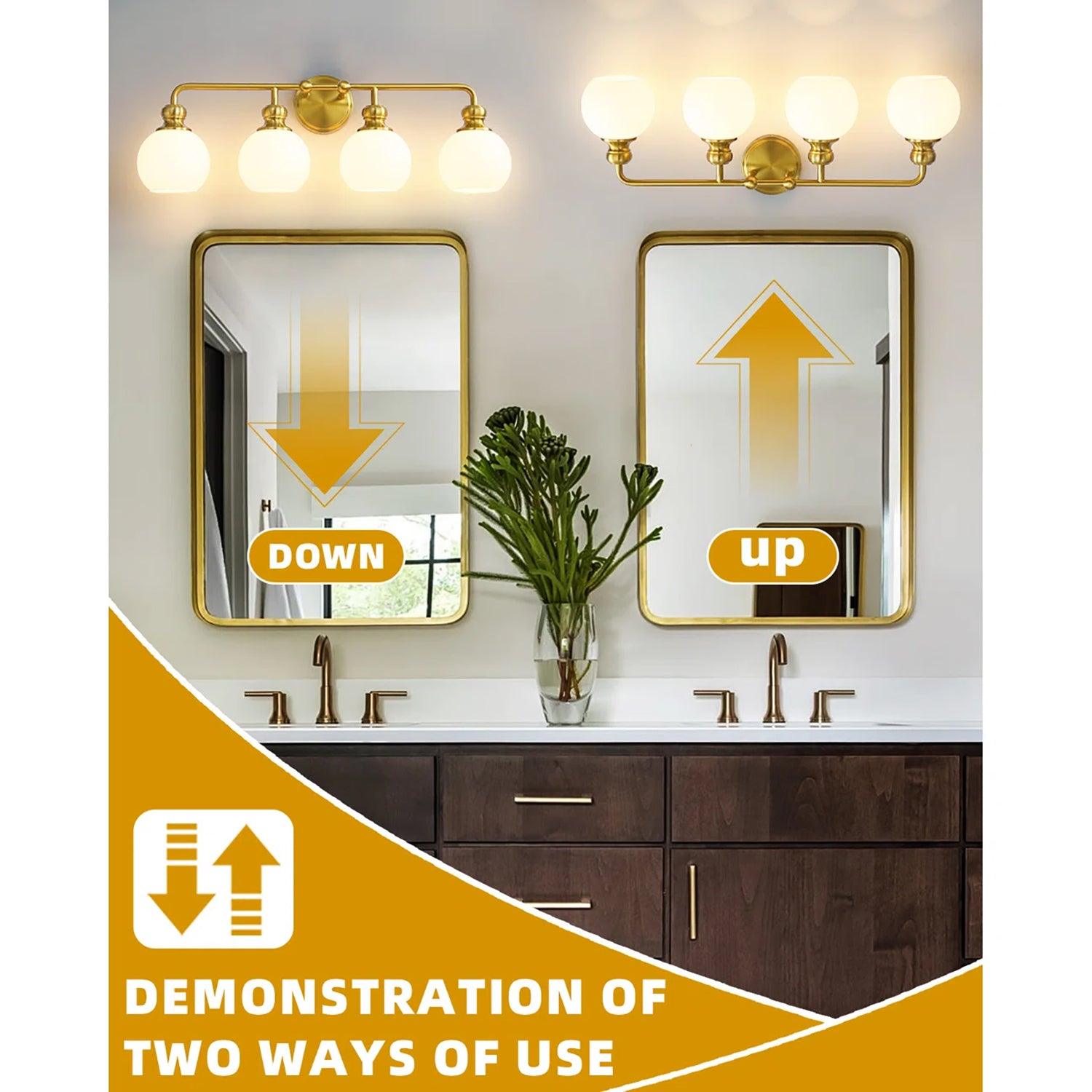 Irvine Gold Modern Frosted Glass 4-Light Vanity Light