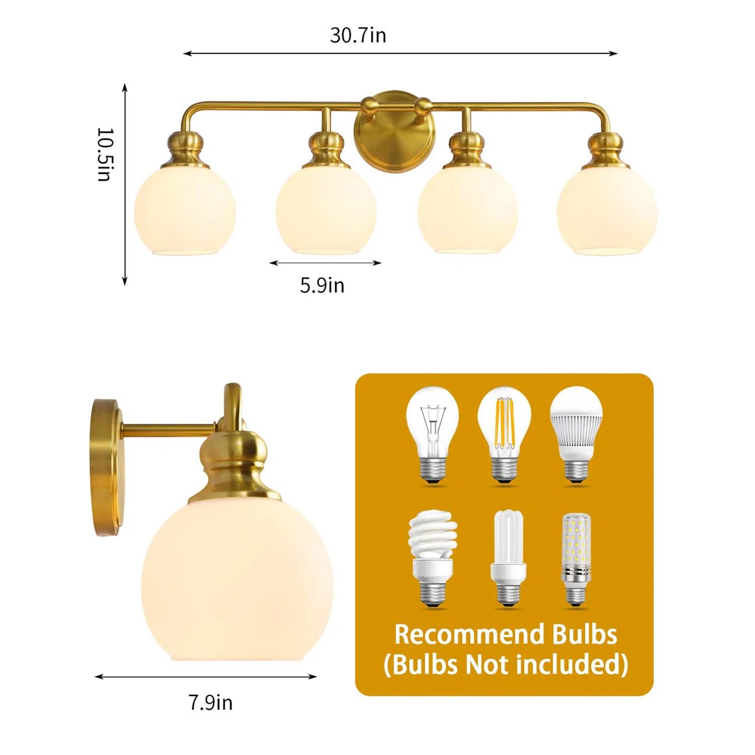 Irvine Gold Modern Frosted Glass 4-Light Vanity Light