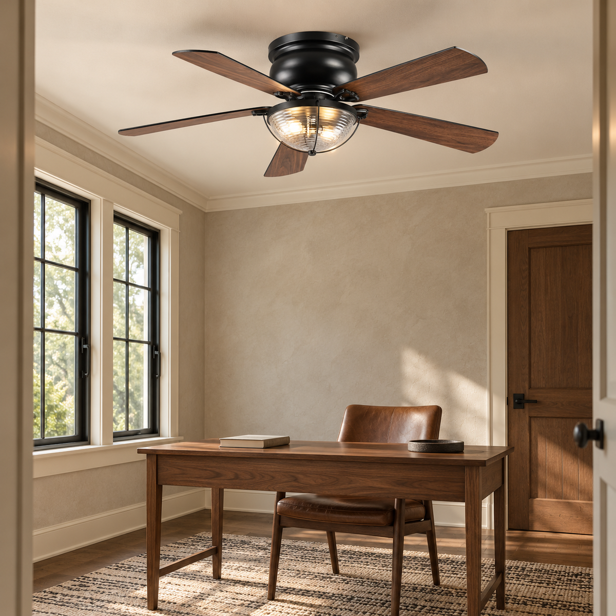 52" Rowan Modern Farmhouse Flush Mount Ceiling Fan with Light
