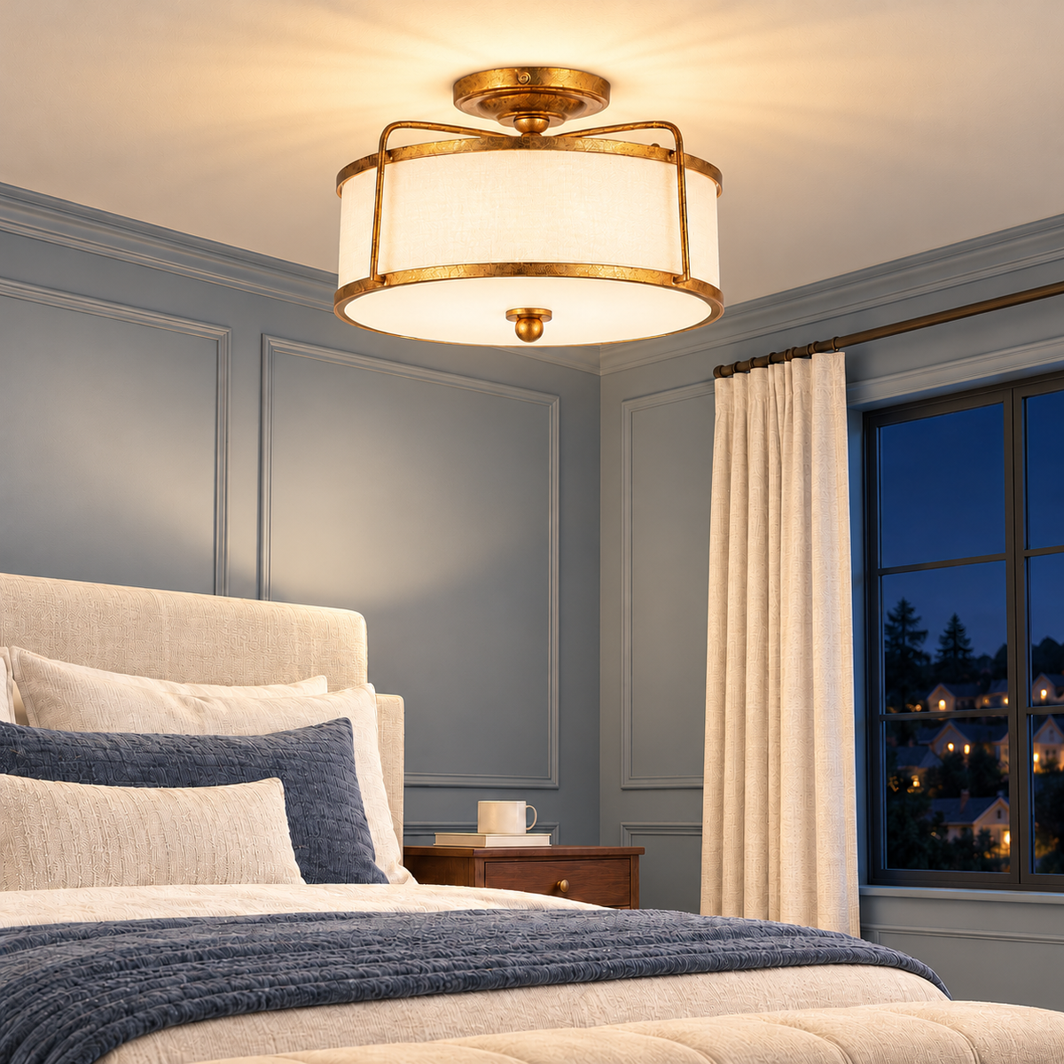 Aveline 3-Light Antique Gold Semi-Flush Mount Ceiling Light