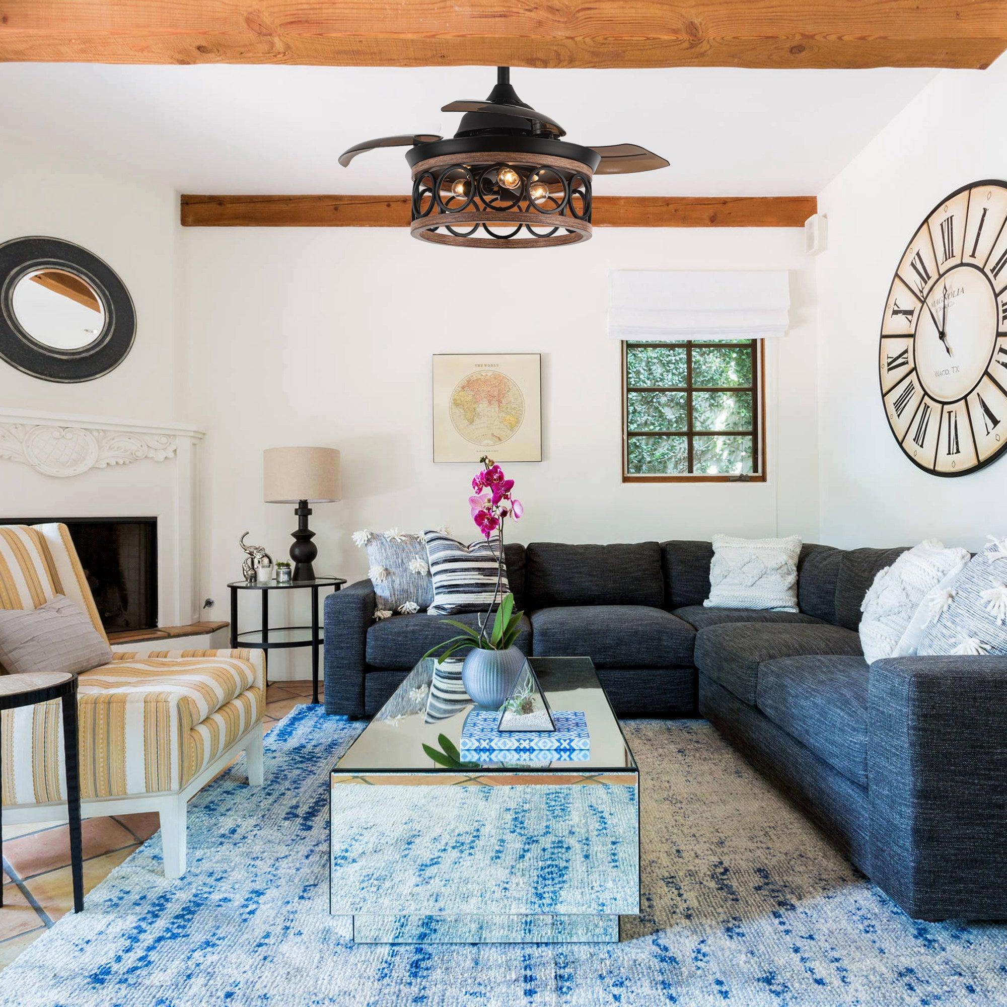 36" Mirelle Farmhouse Downrod Mount Ceiling Fan with Lighting and Wall Control - IPLUS