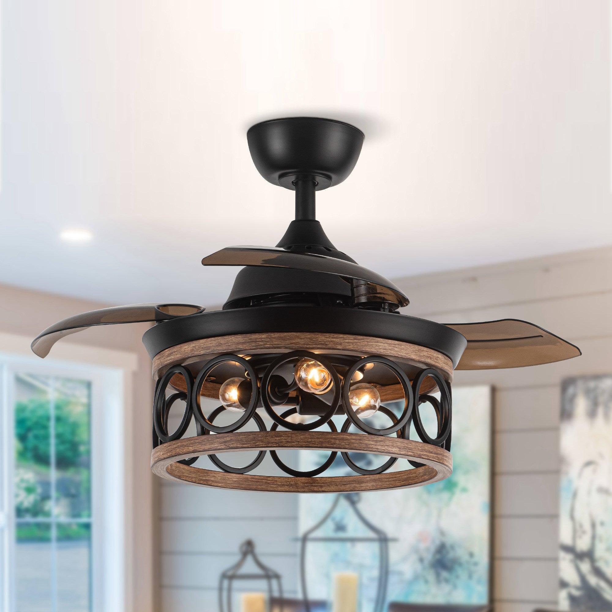 36" Mirelle Farmhouse Downrod Mount Ceiling Fan with Lighting and Wall Control - IPLUS