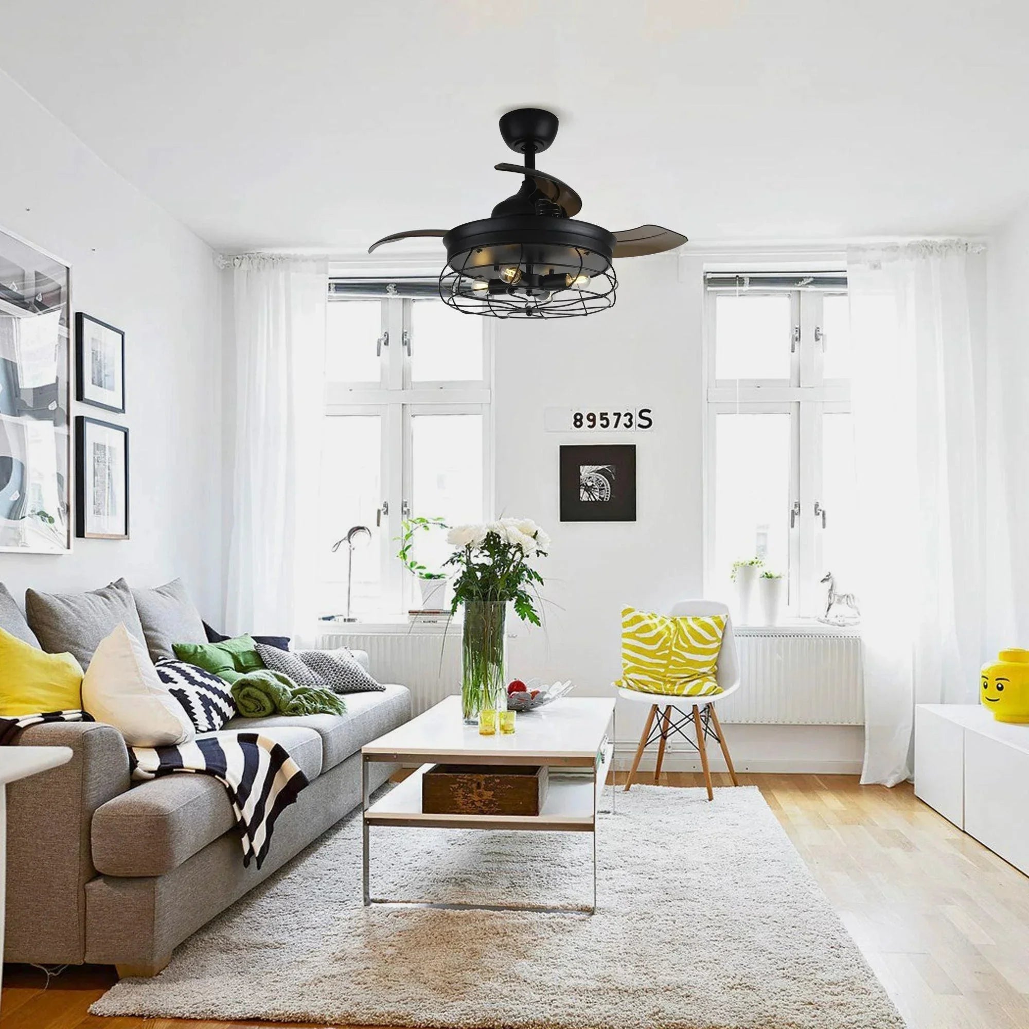 36" Benally Industrial Black Ceiling Fan - IPLUS Lighting