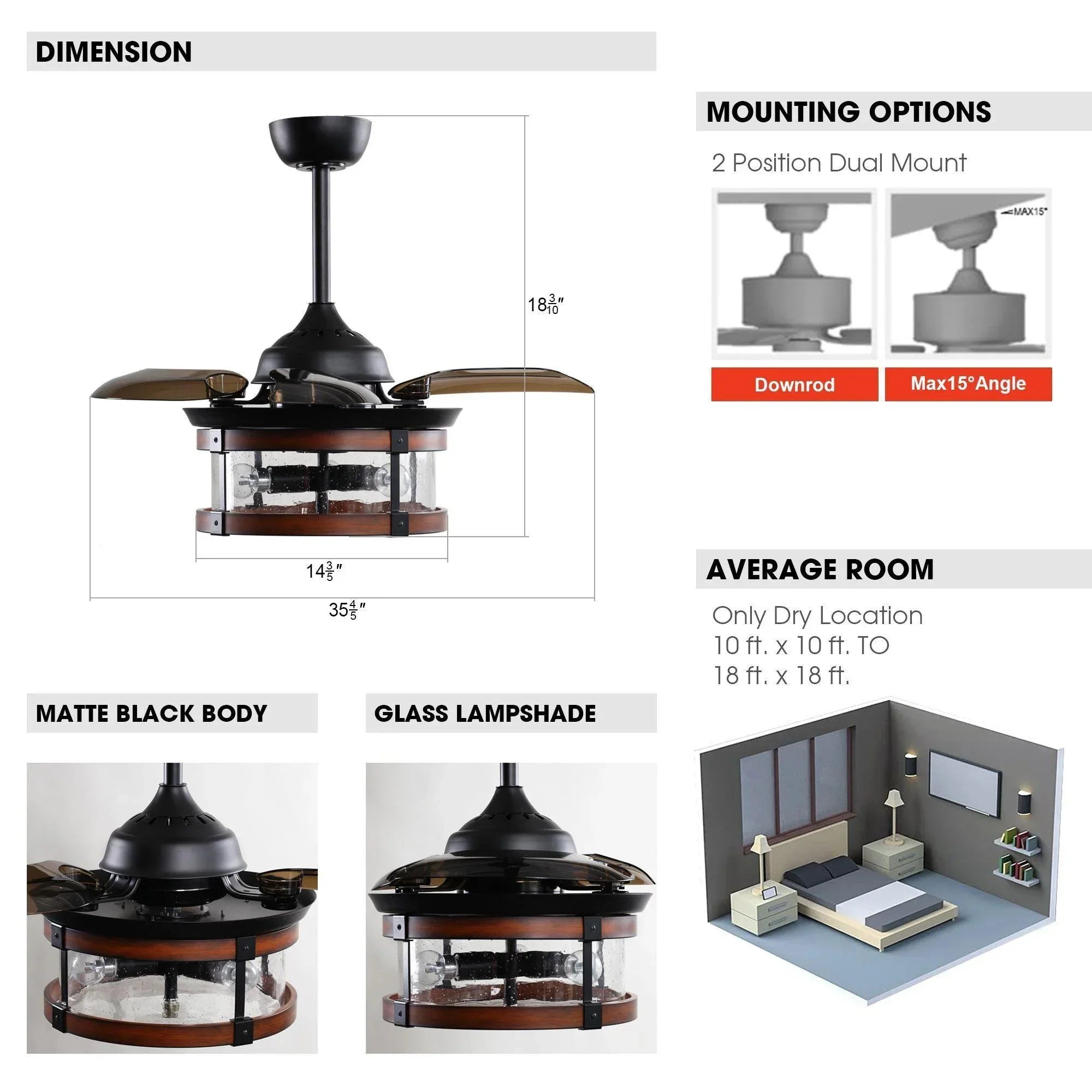36" Caselli Industrial Ceiling Fan