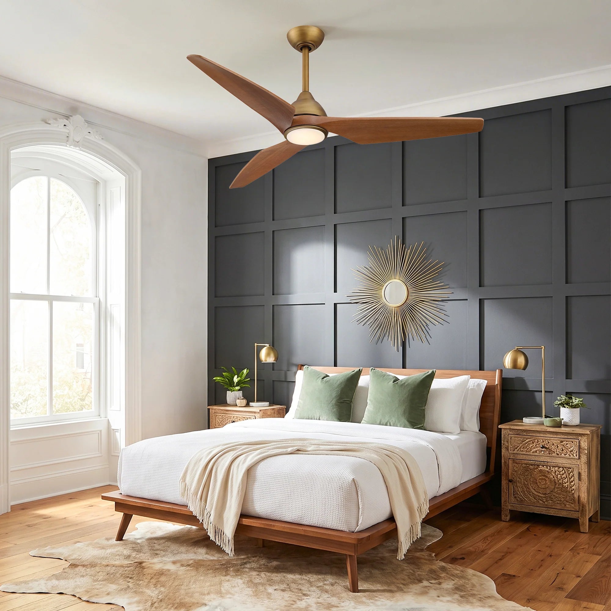 52" Jared Modern Solid Wood Blade LED Ceiling Fan