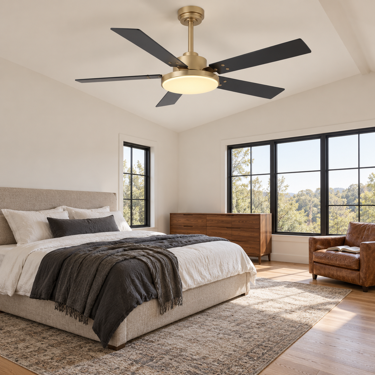 52" Auren Modern Brass LED Ceiling Fan with Reversible Blades