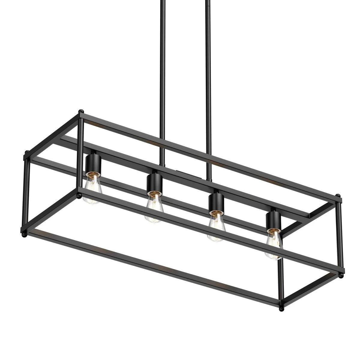 4 Light Modern Matte Black Linear Chandelier Rectangle Open Frame Ceiling Light