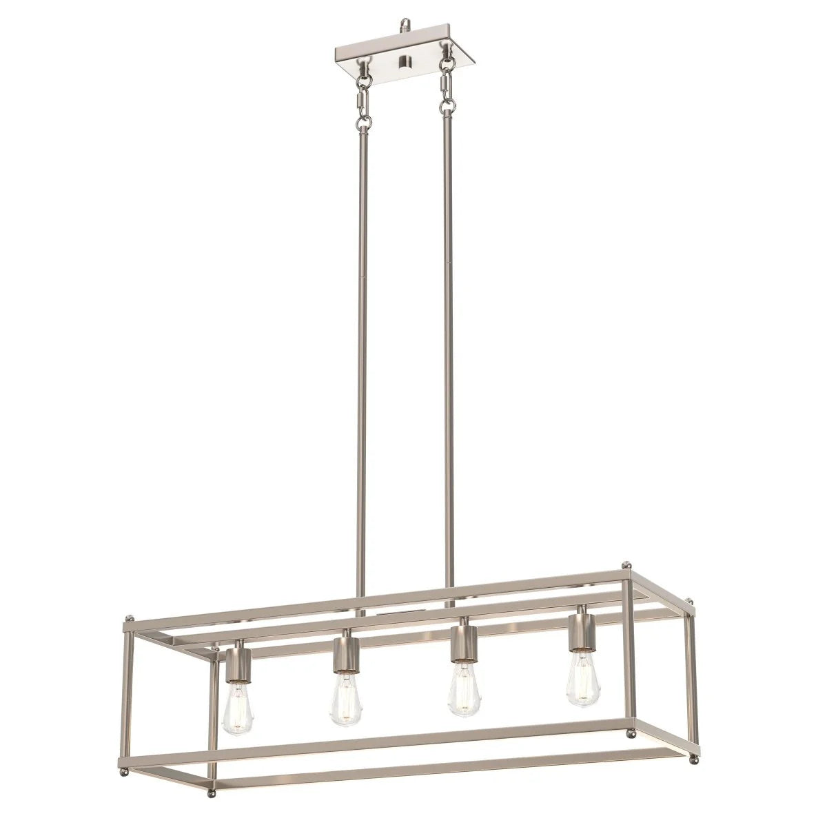 4 Light Modern Matte Black Linear Chandelier Rectangle Open Frame Ceiling Light