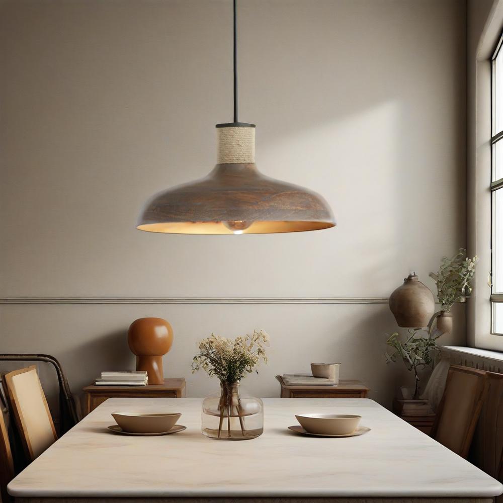 Rustic Industrial 1 - Light Wooden Pendant Light with Jute Rope Accent
