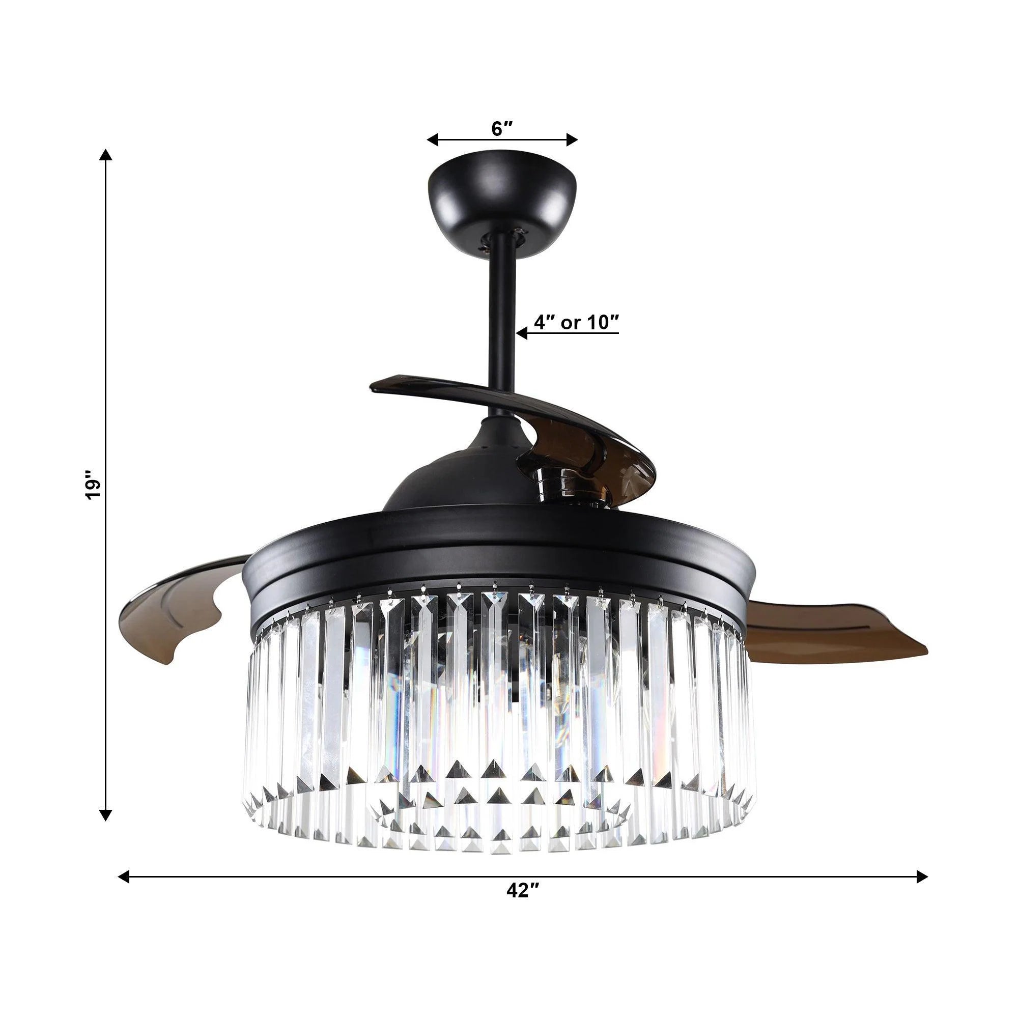 42" Modern Downrod Mount Crystal Ceiling Fan