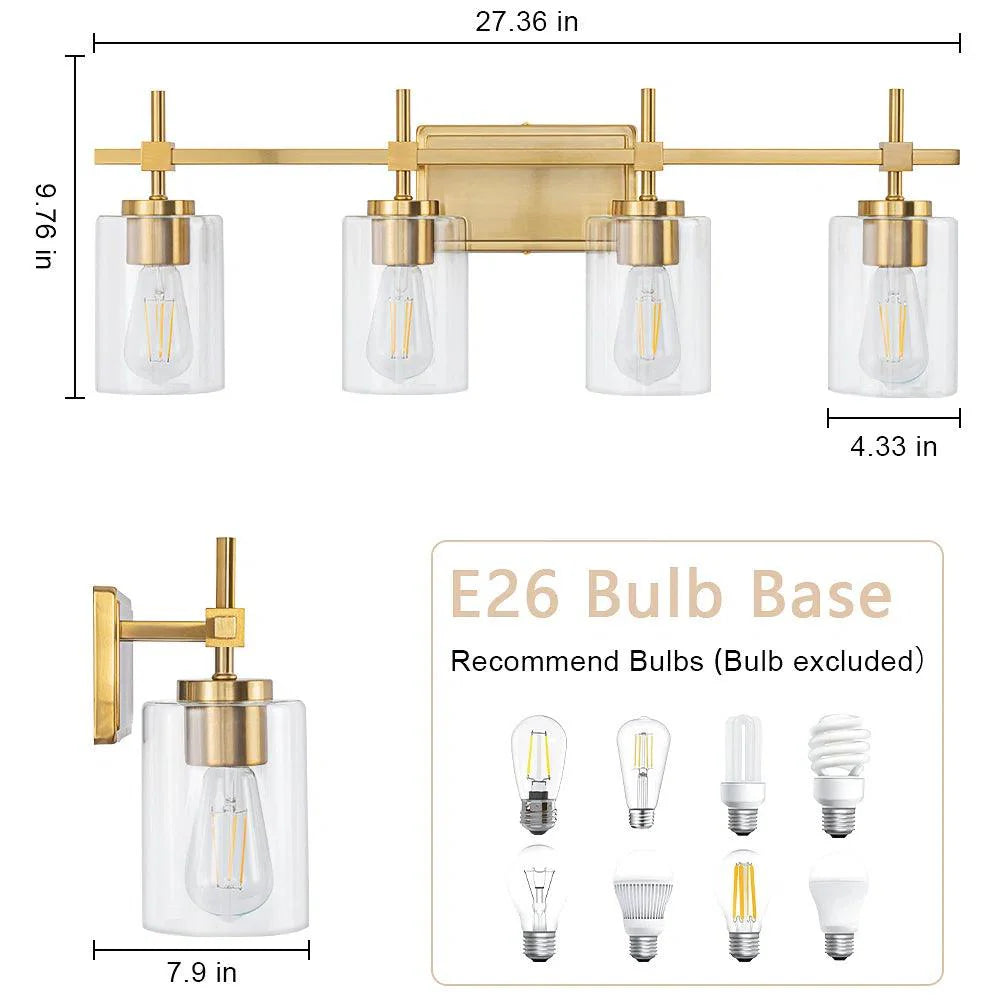 Clear Glass Jasper Modern 4-Light Bathroom Vanity Light