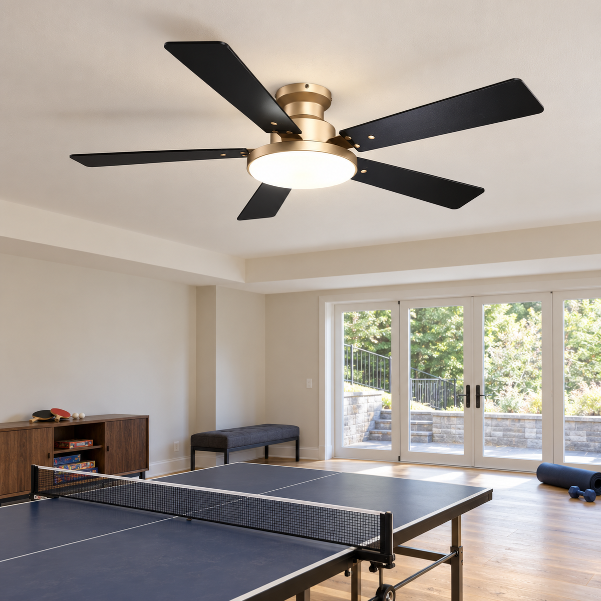 52" Auren Modern Brass Flush Mount LED Ceiling Fan with Reversible Blades