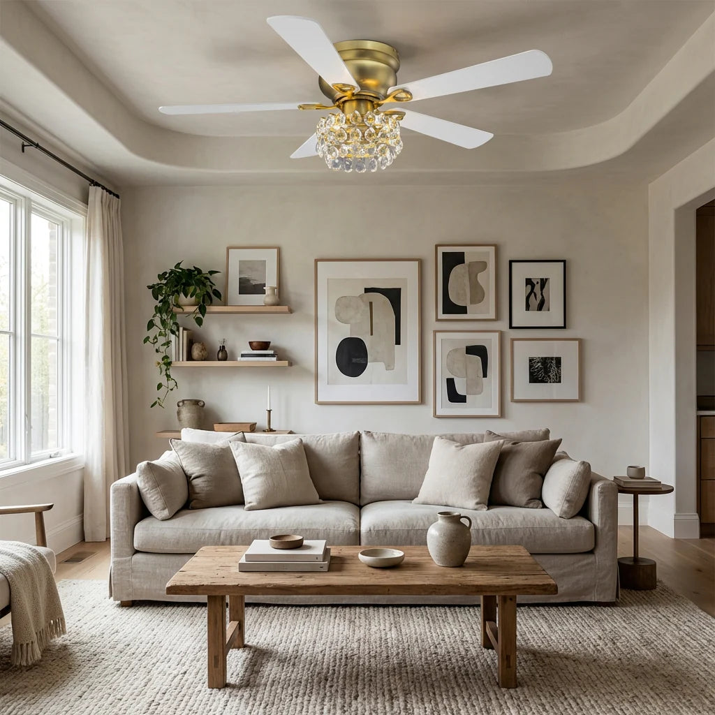 48” Aurora Soft Brass Crystal Ceiling Fan