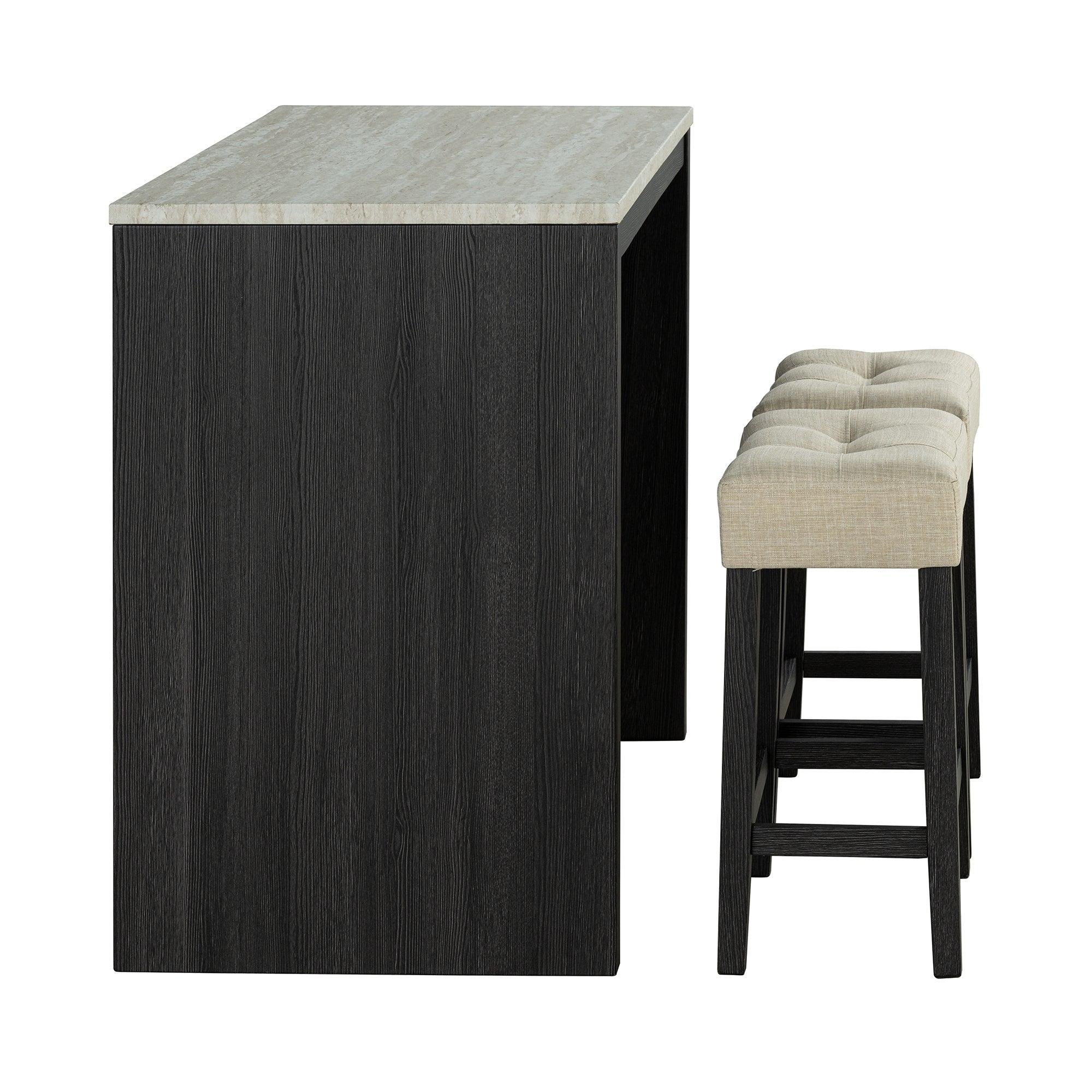 48" Modern Breakfast Dining Table Set with 2 Stools and Travertine Top