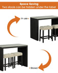 48" Modern Breakfast Dining Table Set with 2 Stools and Travertine Top