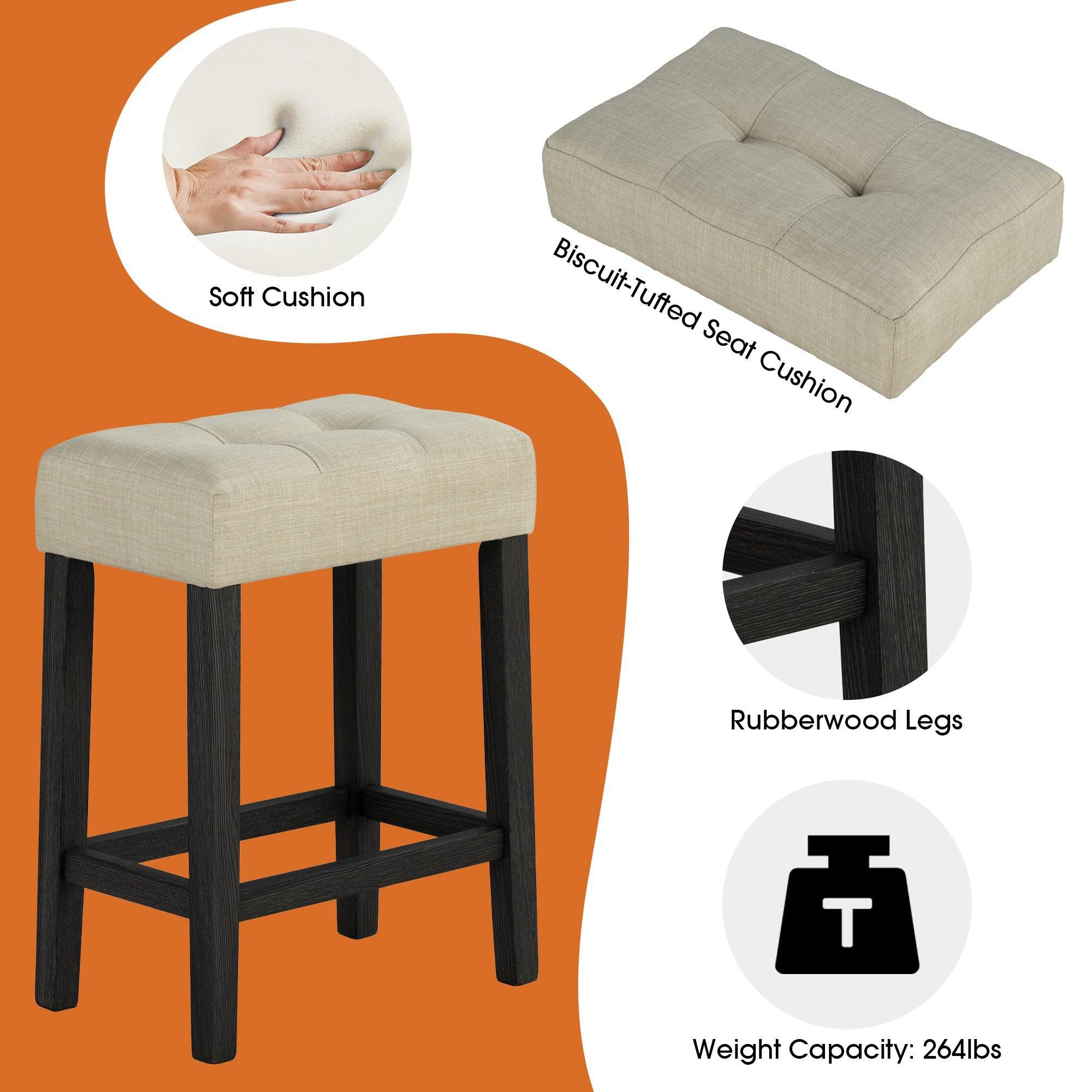 48" Modern Breakfast Dining Table Set with 2 Stools and Travertine Top