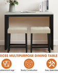 48" Modern Breakfast Dining Table Set with 2 Stools and Travertine Top