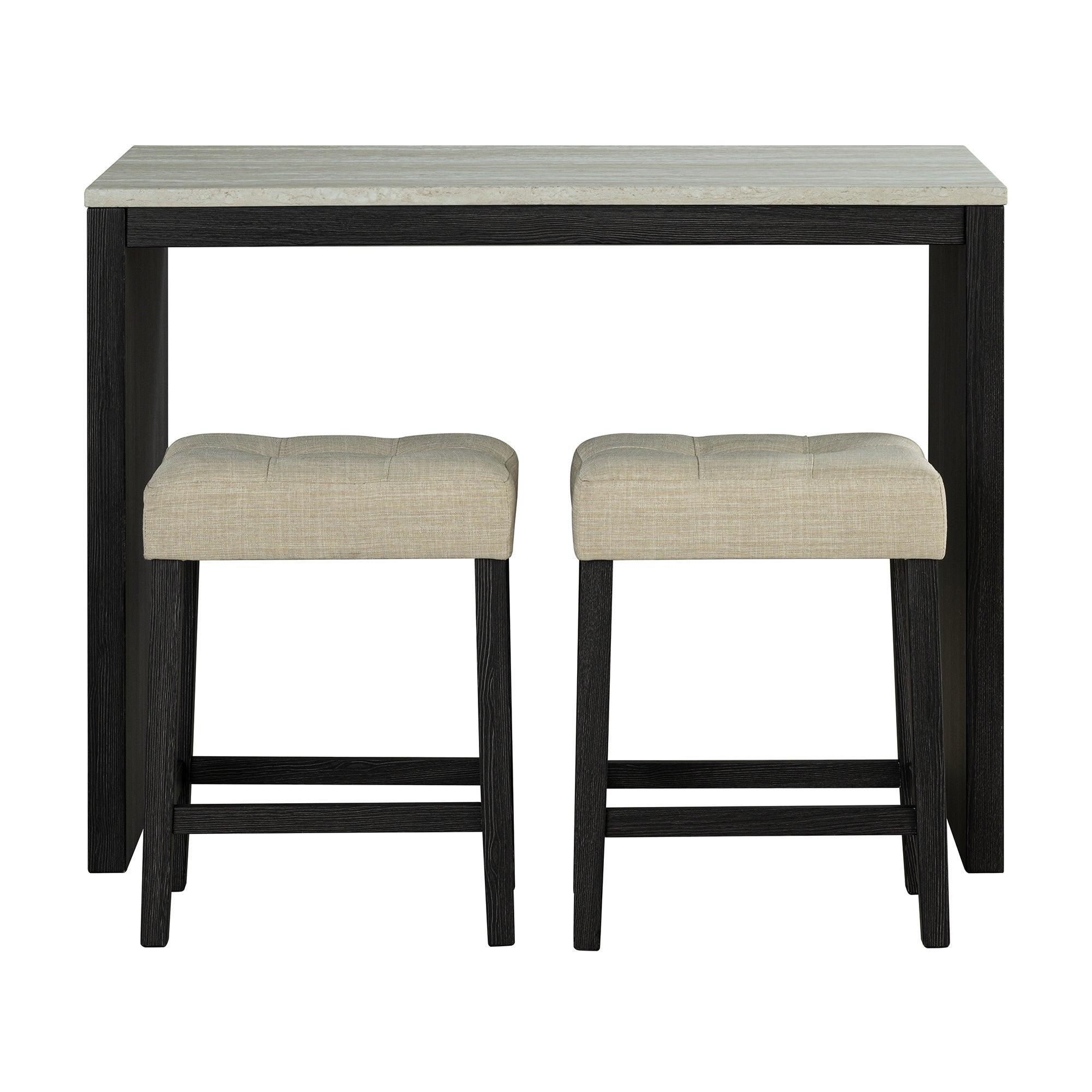 48" Modern Breakfast Dining Table Set with 2 Stools and Travertine Top